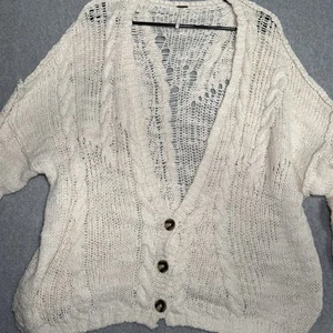 We The Free People Strickjacke Damen Gr. Large creme Zopfmuster Cardigan Pullover - Bild 1 von 8
