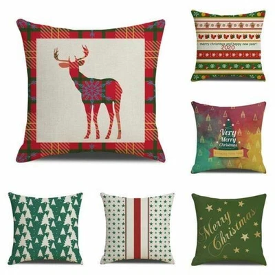 Christmas Snowman / Ornaments pillowcase Decor Home Santa Square Linen Rustic - Image 1 of 4