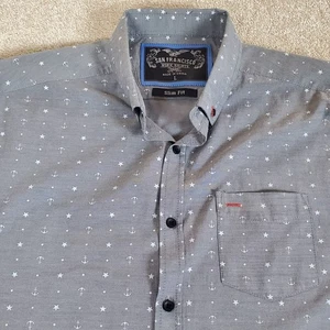 Mens San Francisco Work Shirts Gray Button Down Shirt Size L SLIM Short Sleeve - Picture 1 of 11