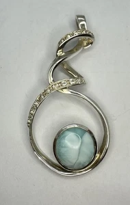 Marahlago Zara Larimar White Sapphire Sterling Silver Abstract Pendant Big 2.5” - Picture 1 of 9