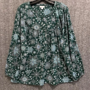 J Jill Top Damen 3x grün Blumen Tencel Modal Boho Cottagecore fließend Popover - Bild 1 von 11