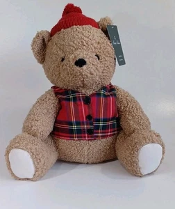 Brooks Brothers Faux Fur Decorative Pillow Teddy Bear Christmas 14.5" x 16", New - Picture 1 of 4