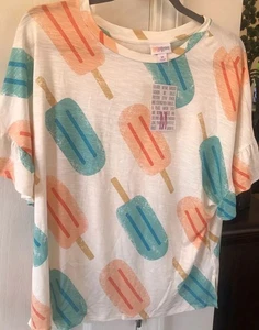 LuLaroe Dahl Top Medium ~Popsicles Soft Stretchy Flare Spring Summer Beach NWT - Picture 1 of 9