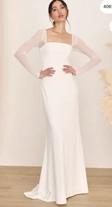 ¡NUEVO CON ETIQUETAS! Maxi vestido para mujer Lulu’s Lovingly Yours de malla blanca manga larga. Pequeño - Imagen 1 de 9