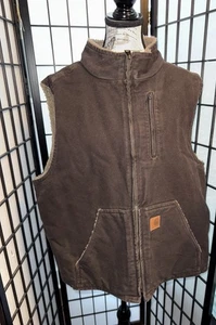 Gilet Carhartt uomo XL marrone sherpa foderato tela abbigliamento da lavoro esterno V33 DKB - Foto 1 di 7