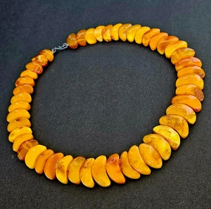 Collar ámbar báltico caramelo caramelo yema de huevo natural vintage - Imagen 1 de 11