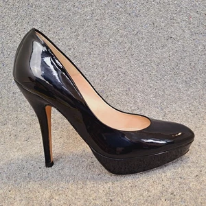 LK Bennett Court Shoes Black Platform 41 UK 8 Patent Leather 5" Stiletto Heel - Picture 1 of 11