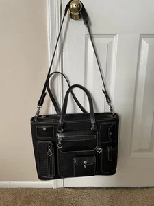 Brighton for Business Black Multi Pocket Canvas and Leather Laptop Tote Bag - Picture 1 of 18