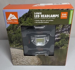 Ozark Trail 3-Pk LED Rechargeable Headlamps 4-Modes Adjustable Headband Sealed - Picture 1 of 2