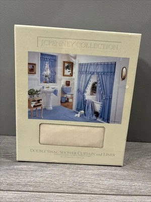 JC Penny Vintage Double  Swag Shower Curtain Tiebacks Eggshell Color 68”x72” - Image 1 of 3