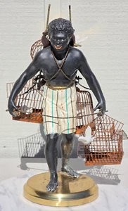 PETITE CHOSES Blackamoor Nubian BRONZE Port Figurine Vintage Birdcage Seller VTG - Picture 1 of 21