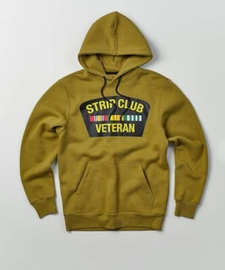 New "Strip Club Veteran" Olive Green Heavy Duty 100% Cotton Hoodie Size Large - Picture 1 of 2
