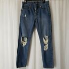 Mens Distressed Jean's Forever 21 Torn Knees Size 29 X 30 Button Fly