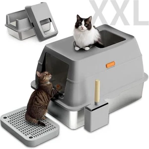 Extra Large Stainless Steel Enclosed Cat Litter Box w/ Scoop,Pedal Removable Top - Picture 1 of 18