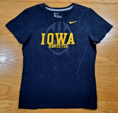 IOWA HAWKEYES Football 100% Cotton NIKE Slim Fit Black T-Shirt L Women's Large - Image 1 of 2