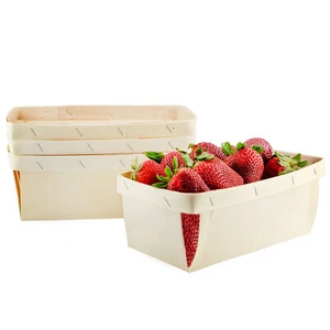 2qt Wooden Fruit Baskets 4pk Oblong Berry and Vegetable Baskets Gifts & Display - Picture 1 of 10