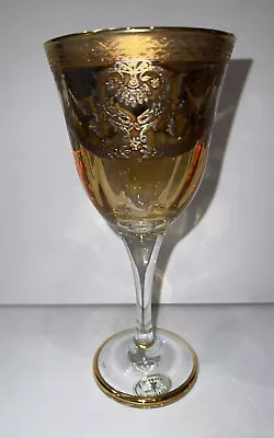 J. Peziosi Gold Encrusted Honey Amber Crystal Goblet 7.75” Tall • 41.95€