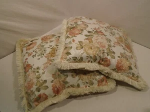 Pillows 2 Fringed Rose Floral Flower Victorian Cottage chic 18"x18 - Picture 1 of 4