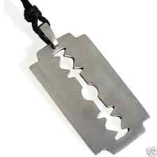 43H Silver PEWTER Goth RAZOR BLADE Lg PENDANT Necklace