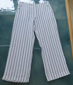 Chico's Size 2 White Stripe Linen Side Zip High Rise Wide Leg Casual Pants