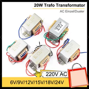 20W Trafo Transformator Netztrafo 220V Ausgang 6/9/12/15/18/24V AC Einzel/Dualer - Bild 1 von 14