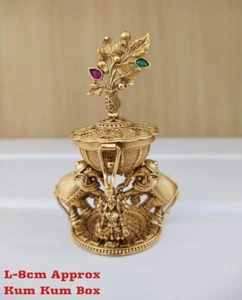 South Indian Gold Plated Sindoor Dabbi Kumkum Pooja Accessory Gift Jewelry - Picture 1 of 3
