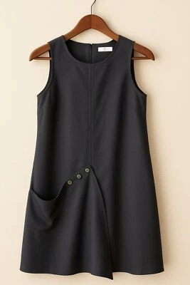 Tibi Asymmetrical Sleeveless 3 Snap Shift Dress Black Sz O Contemporary Artsy - Image 1 of 4