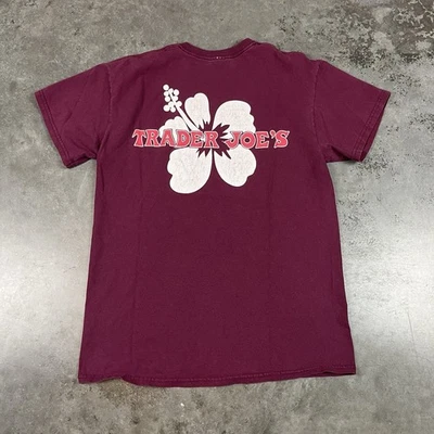Camiseta Trader Joes Para Hombre Mediana Borgoña Defectos Envejecidos Usada Foto 1 de 4