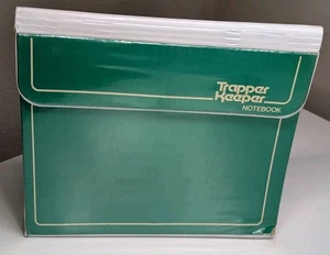 Vintage Mead Trapper Keeper Notebook Green White Border Folders Used  - Picture 1 of 10