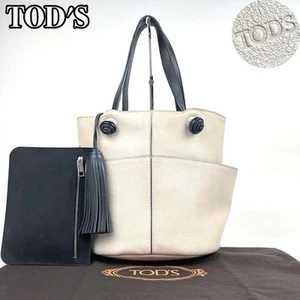 TodS White Calf Leather Bucket Bag Tassel Handbag Designer Shoulder Bag - Picture 1 of 10