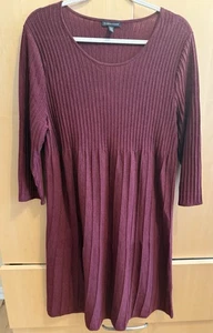 Eileen Fisher waschbares Wollkleid gerippt Plissee Größe L - burgund - Bild 1 von 4