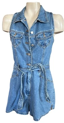 Y2K Jordache Jeans Jumper Jumpsuit Shorts Romper Sexy Cut Out Back Denim 11/12 - Image 1 of 4