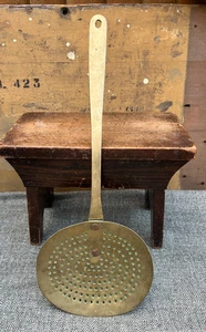 Antique Brass Open Chestnut Roaster / Large Dairy Skimmer / Cottage Core - Picture 1 of 4