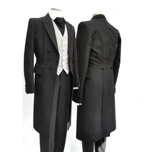 Abito Uomo Nero Moda Matrimonio Coda Sposo Chic Peak Bavero Doppiopetto - Foto 1 di 5