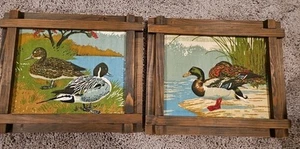 2 Handmade Vtg Duck Fabric Pictures 1970's.Made To Look 3D Using Embroidery - Picture 1 of 5