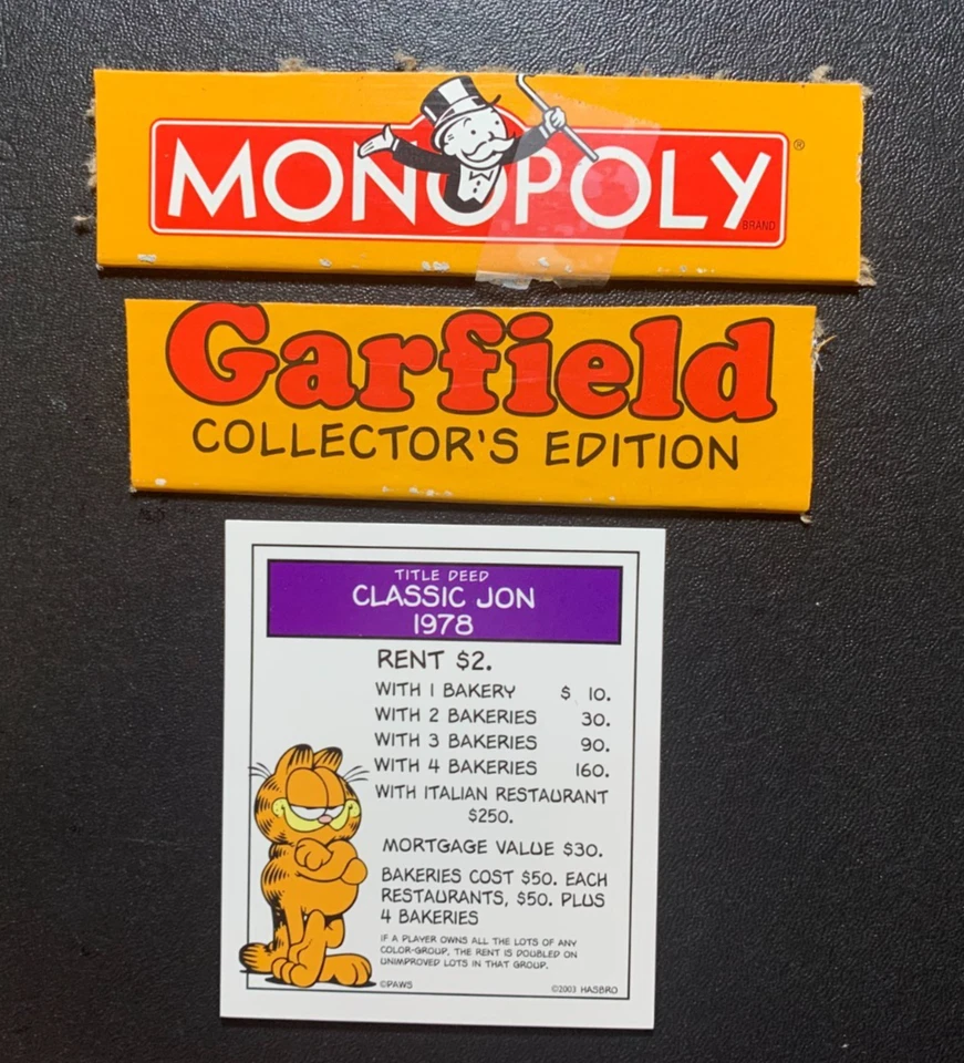 Монополия GARFIELD CLASSIC JON 1978 ТИТУЛЬНЫЙ ДОКУМЕНТ КАРТА 2003 - Изображение 1 из 3