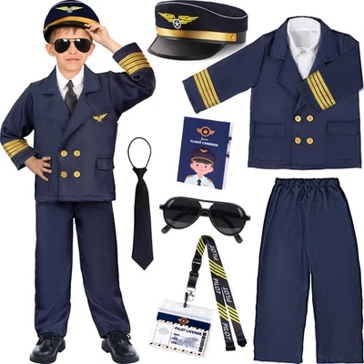 Pilot Kostüm Kinder Mit Pilotenmütze Krawatte Sonnenbrille Piloten Uniform Se... - Bild 1 von 4