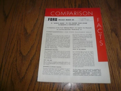 1953 Ford 6 Cylinder Mileage Maker Six Comparison Facts Brochure - Vintage - Image 1 of 4