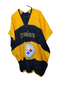 PITTSBURGH STEELERS BLACK + YELLOW WOVEN PONCHO SERAPE UNISEX-ONE SIZE FITS MOST - Picture 1 of 10