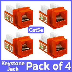4 Pack Cat5e Keystone Jack Orange Ethernet Jack Network Connector RJ45 Coupler - Picture 1 of 6