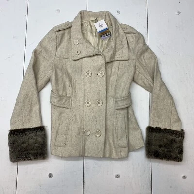 ya los angeles womens cream button up overcoat size medium - Image 1 of 4