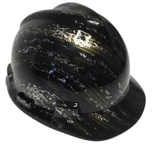 Hydro Dipped Custom MSA Cap Style Gold Carbon Fiber Marble Splash - Picture 1 of 7
