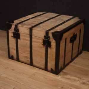 Baule legno mobile vintage arredamento grande cassa cassapanca XX secolo - Foto 1 di 12