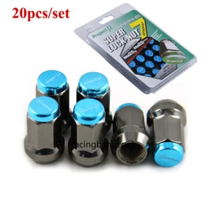 M12*1.5 Blue Project MU JDM Super 7 Steel Wheel Rims Lug Lock Nuts 20pcs/set - Picture 1 of 6