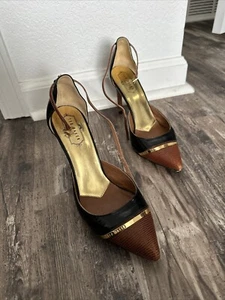 Ted Baker Black Pointed Pumps Heels Gold Detail Women’s Sz 39.5 Us 9 - Picture 1 of 7