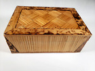 Bamboo Wood Inlay Trinket Box With Cover Basket Design 3 x 5 Inch Vintage