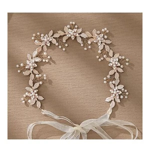 Wedding Headpiece for Bride Flower-Leaf Bridal Headband Pearl Hair Accessorie... - Picture 1 of 5