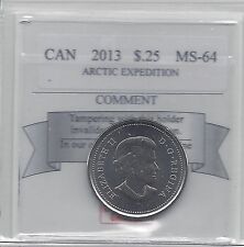 2013 Arctic Expedition, Coin Mart Graded Canadian, 25 Cent, **MS-64** 