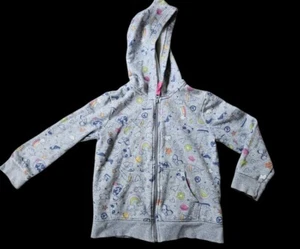 * CAT & JACK Gray Retro Print Hooded Zip Front Sweatshirt Jacket Girls Size 4-5 - Picture 1 of 4