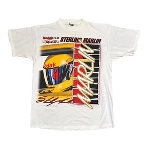 Vintage 90s Sterling Marlin NASCAR Kodak Racing AOP Tultex T Shirt Mens XL - Picture 1 of 10
